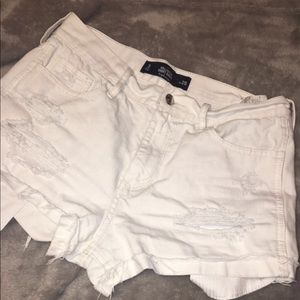 Ripped White Hollister high rise short-shorts